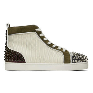 Christian Louboutin Mens Lou Spikes 2 Flat White Green High Top Sneaker 48 15